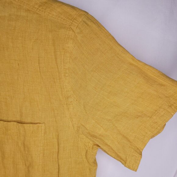 Billy Reid Linen Shirt Mens Medium Yellow Mustard Standard Fit Italy - Picture 4 of 12